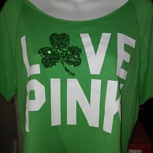 Victoria's Secret PINK Bling Sequined Green Shamrock Crop Top